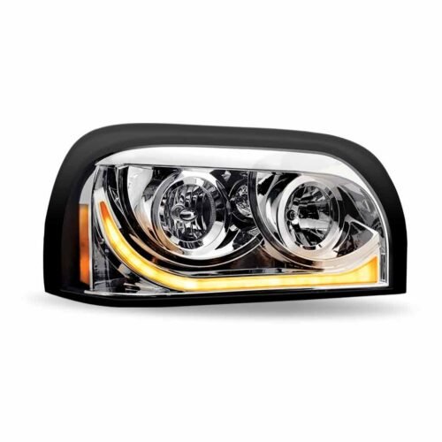 Freightliner Century Halogen Projector Headlight Assembly with LED Glow Position, Turn & Marker Accent - Chrome (Passenger Side)
