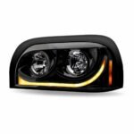 Freightliner Century Halogen Projector Headlight Assembly with LED Glow Position, Turn & Marker Accent - Black (Driver Side) - Image 3