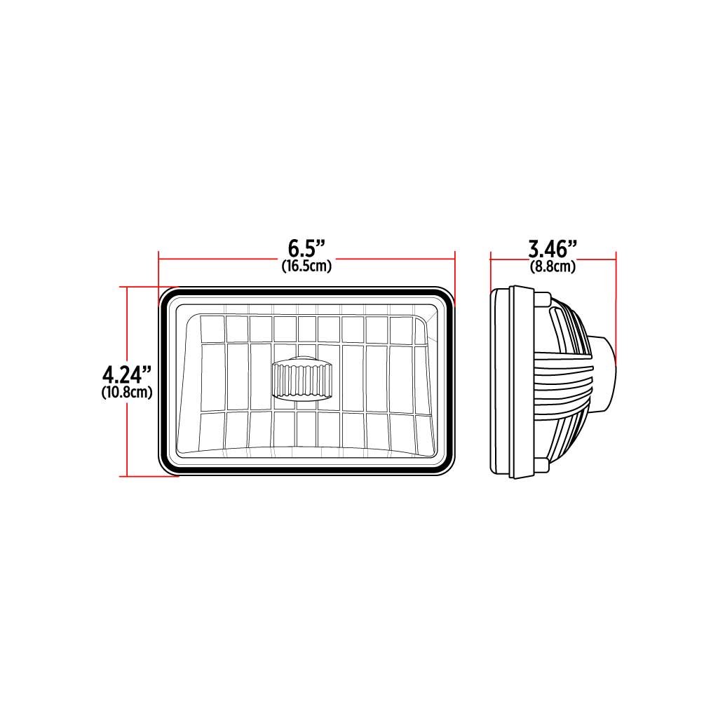 TLED-H2_DIMENSIONS 4" x 6" LED Reflector Headlight - Low Beam | 1700 Lumens - Image 8