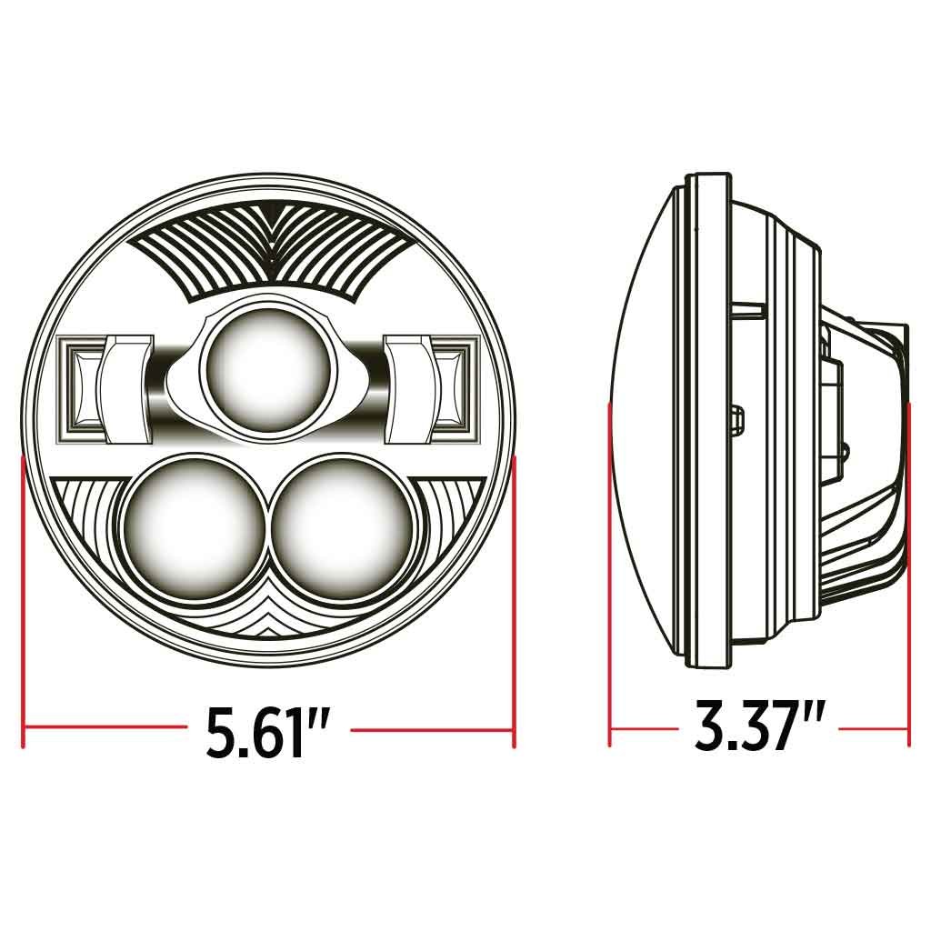 TLED-H38_DIMENSIONS 5.75" LED Projector Headlight - Combination High & Low Beam | 45°0 Lumens - Image 4