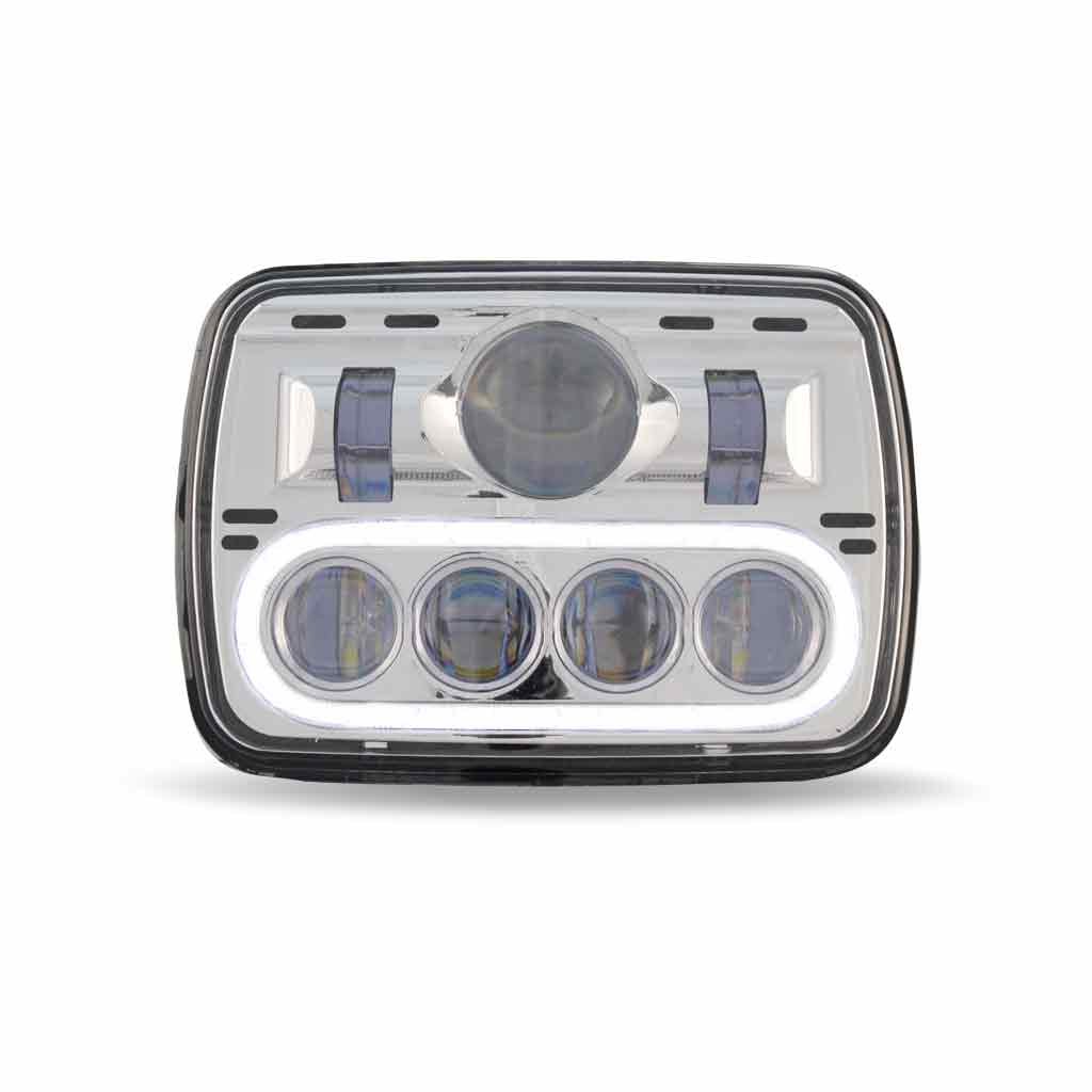 TLED-H4_FRONT_FUNC1 5" x 7" LED Projector Headlight with Glow Position LED Halo - Combination High & Low Beam | 2600 Lumens - Image 3