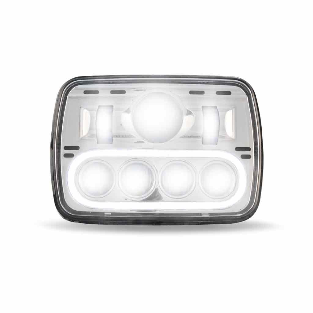TLED-H4_FRONT_FUNC2 5" x 7" LED Projector Headlight with Glow Position LED Halo - Combination High & Low Beam | 2600 Lumens - Image 4