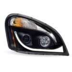 Freightliner Cascadia LED Projector Headlight Assembly with LED Glow Position, Turn & Marker Accent - Black (Passenger Side) - Image 2
