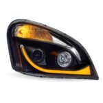 Freightliner Cascadia LED Projector Headlight Assembly with LED Glow Position, Turn & Marker Accent - Black (Passenger Side) - Image 3