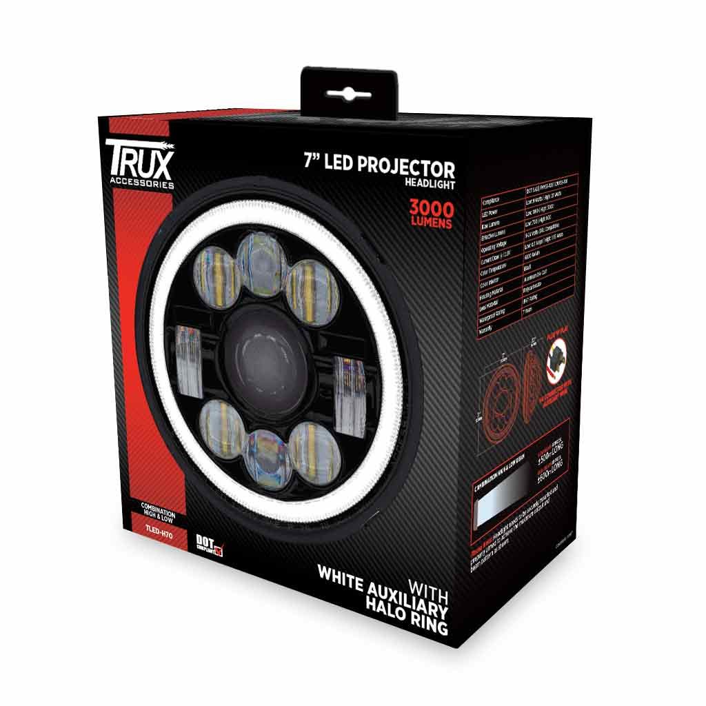 TLED-H70_BOX 7" LED Projector Headlight with Glow Position LED Halo - Combination High & Low Beam | 3000 Lumens - Image 10