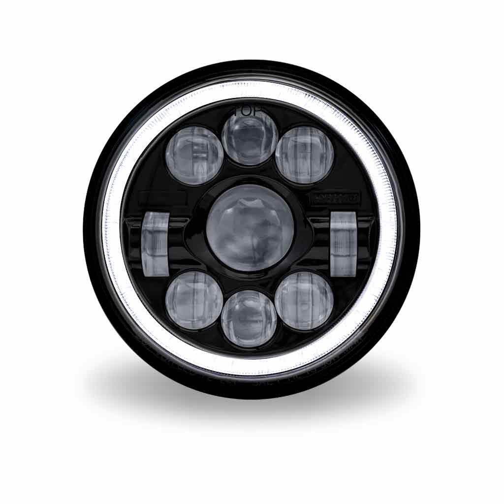 TLED-H70_FRONT_FUNC1 7" LED Projector Headlight with Glow Position LED Halo - Combination High & Low Beam | 3000 Lumens - Image 3