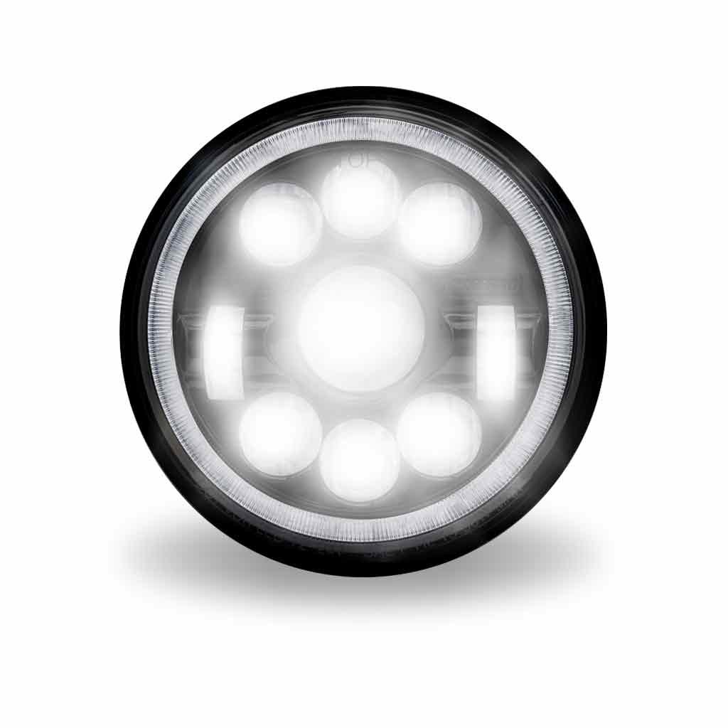 TLED-H70_FRONT_ON 7" LED Projector Headlight with Glow Position LED Halo - Combination High & Low Beam | 3000 Lumens - Image 2