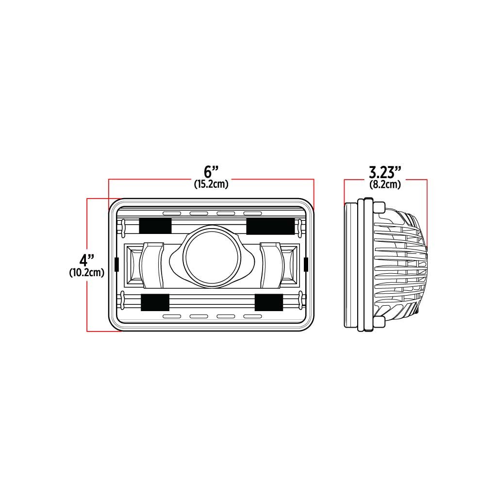 TLED-H73_DIMENSIONS 4" x 6" LED Projector Headlight - Low Beam | 1300 Lumens - Image 6