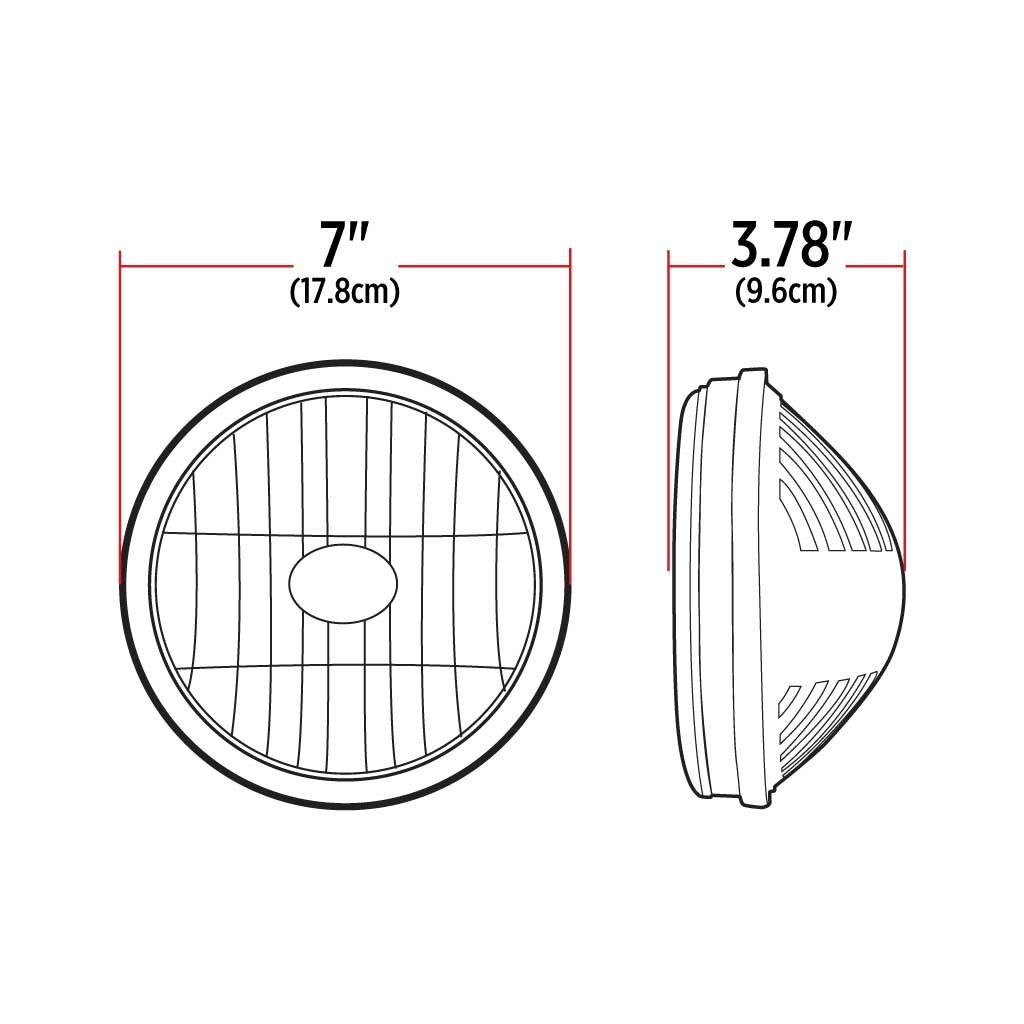 TLED-H77_DIMENSIONS 7" LED Reflector Headlight - Combination High & Low Beam | 2700 Lumens - Image 8