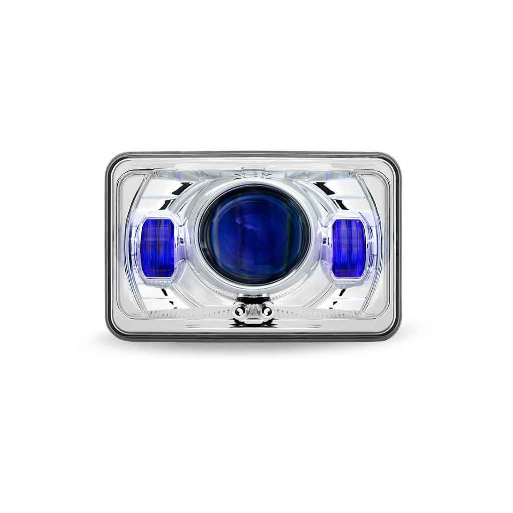TLED-H91_FRONT_BLUE 4" x 6" LED Projector Headlight with Optional Backlit Auxiliary - High Beam | 2250 Lumens - Image 2
