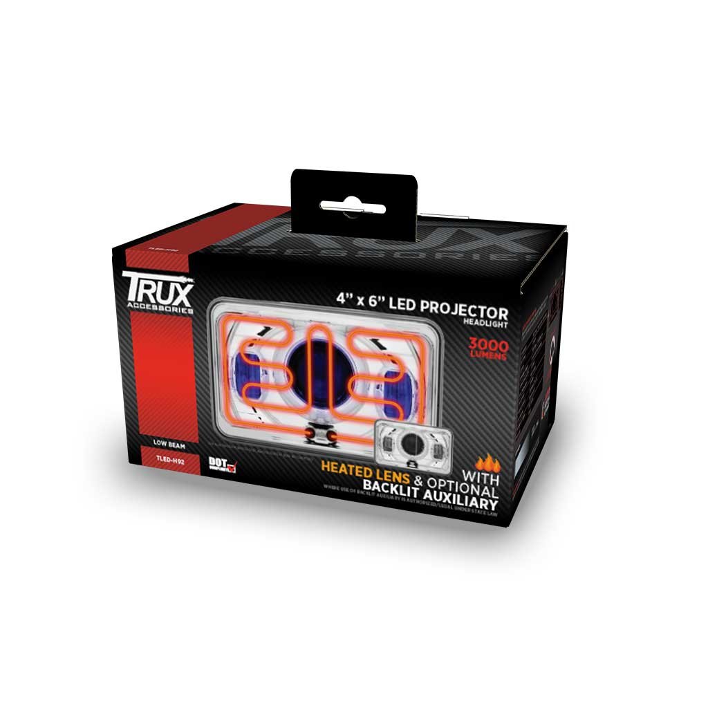 TLED-H92_BOX 4" x 6" Heated LED Projector Headlight with Optional Backlit Auxiliary - Low Beam | 1200 Lumens - Image 4