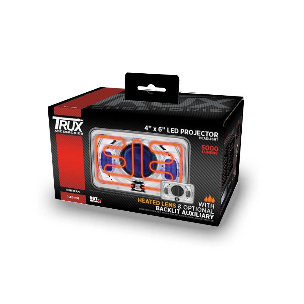 TLED-H93_BOX 4" x 6" Heated LED Projector Headlight with Optional Backlit Auxiliary - High Beam | 2250 Lumens - Image 5