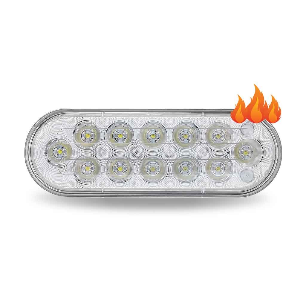 TLED-OBHX_FRONT_OFF 6" Heated Red Stop, Turn & Tail To White Back Up LED Oval Light - 12 Diodes - Image 4