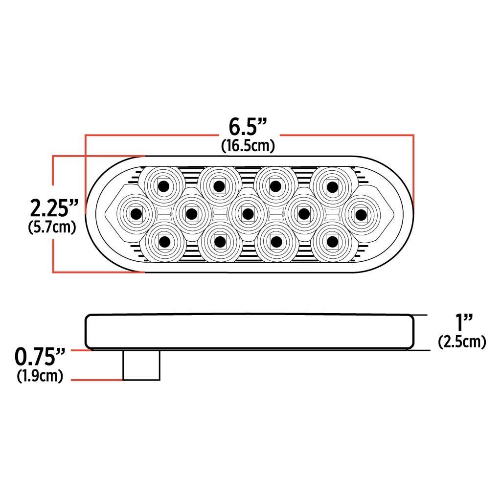 TLED-OBMCR_TECH 6" Clear Red Stop, Turn & Tail Oval Mirror LED Light - 13 Diodes - Image 2