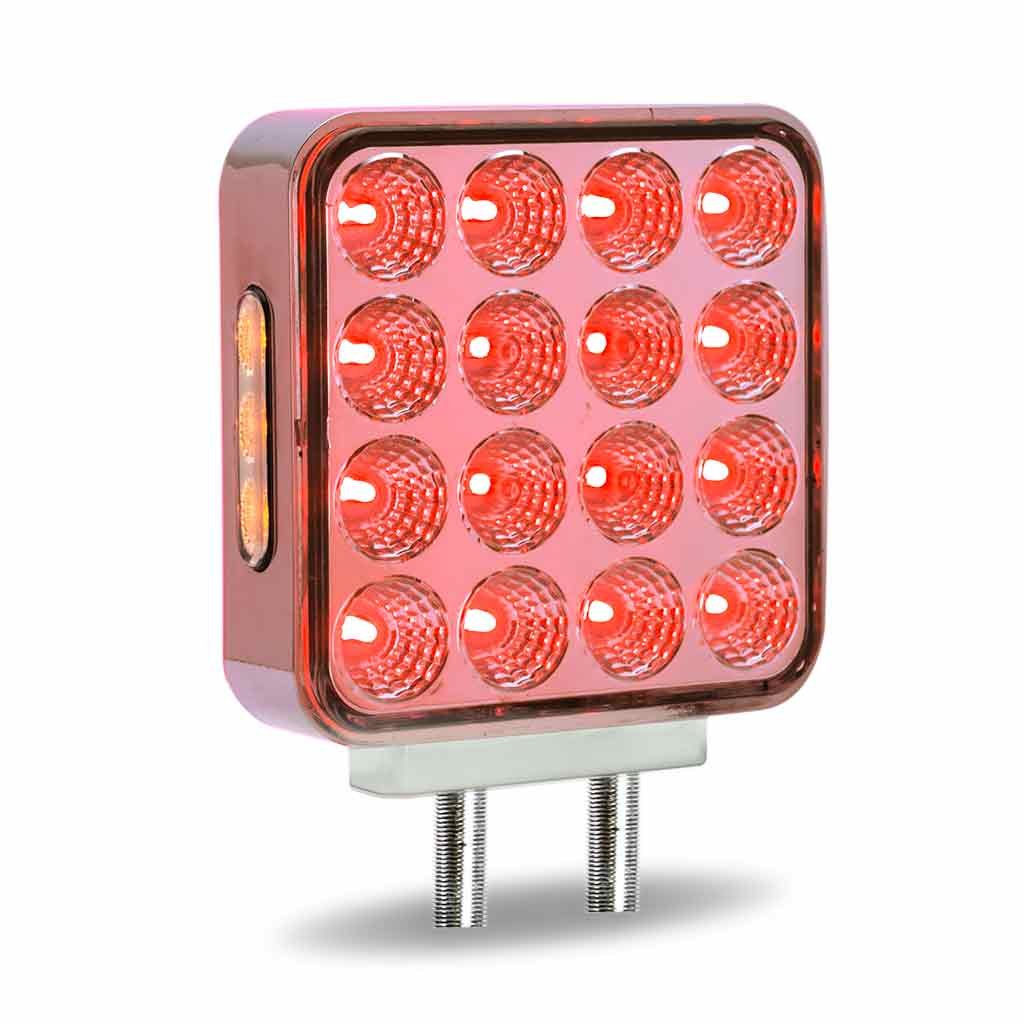 TLED-SDXB_ANGLE_FUNC2 Amber/Red Turn & Marker to Blue Auxiliary Square Reflector Double Face LED Light - Double Post | 38 Diodes | Clear Lens - Image 9