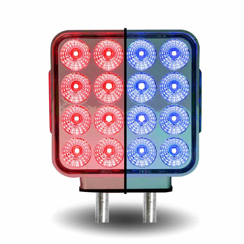 TLED-SDXB_BACK_DUAL Amber/Red Turn & Marker to Blue Auxiliary Square Reflector Double Face LED Light - Double Post | 38 Diodes | Clear Lens - Image 3