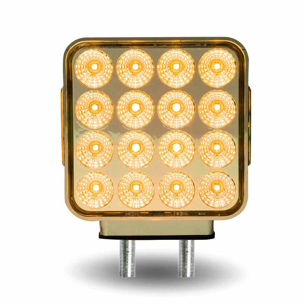 TLED-SDXB_FRONT_FUNC1 Amber/Red Turn & Marker to Blue Auxiliary Square Reflector Double Face LED Light - Double Post | 38 Diodes | Clear Lens - Image 5