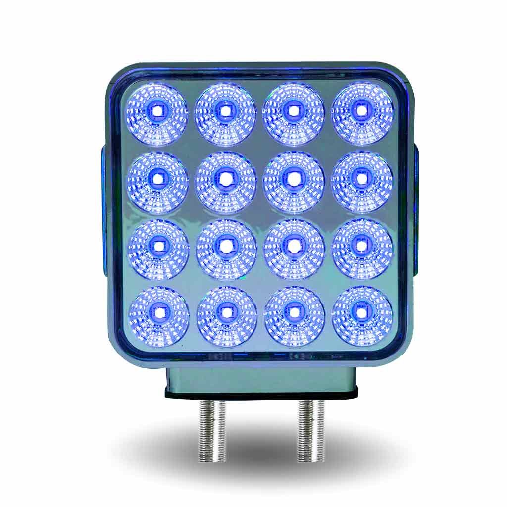 TLED-SDXB_FRONT_FUNC3 Amber/Red Turn & Marker to Blue Auxiliary Square Reflector Double Face LED Light - Double Post | 38 Diodes | Clear Lens - Image 7
