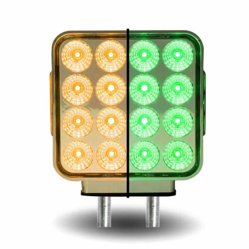 Amber/Red Turn & Marker to Green Auxiliary Square Reflector Double Face LED Light - Double Post | 38 Diodes | Clear Lens-TLED-SDXG