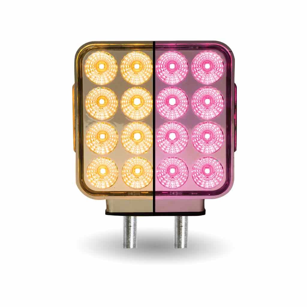 Amber/Red Turn & Marker to Pink Auxiliary Double Face Square Reflector LED Light - 38 Diodes-TLED-SDXPINK