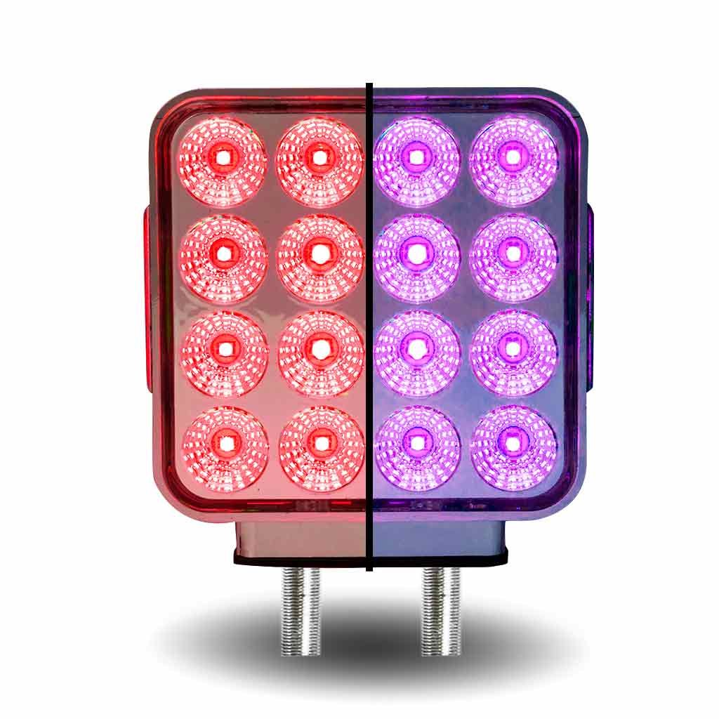 TLED-SDXP_BACK_DUAL Amber/Red Turn & Marker to Purple Auxiliary Square Reflector Double Face LED Light - Double Post | 38 Diodes | Clear Lens - Image 2