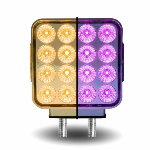 Amber/Red Turn & Marker to Purple Auxiliary Square Reflector Double Face LED Light - Double Post | 38 Diodes | Clear Lens-TLED-SDXP