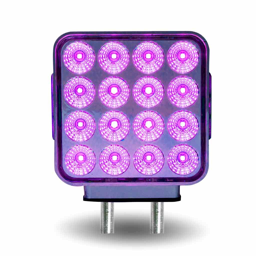 TLED-SDXP_FRONT_FUNC3 Amber/Red Turn & Marker to Purple Auxiliary Square Reflector Double Face LED Light - Double Post | 38 Diodes | Clear Lens - Image 7