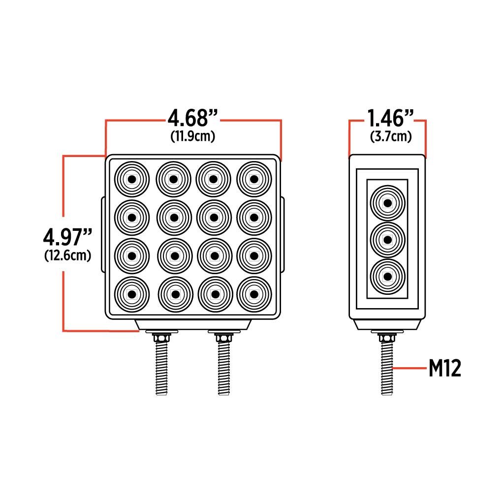 TLED-SDXP_TECH Amber/Red Turn & Marker to Purple Auxiliary Square Reflector Double Face LED Light - Double Post | 38 Diodes | Clear Lens - Image 11
