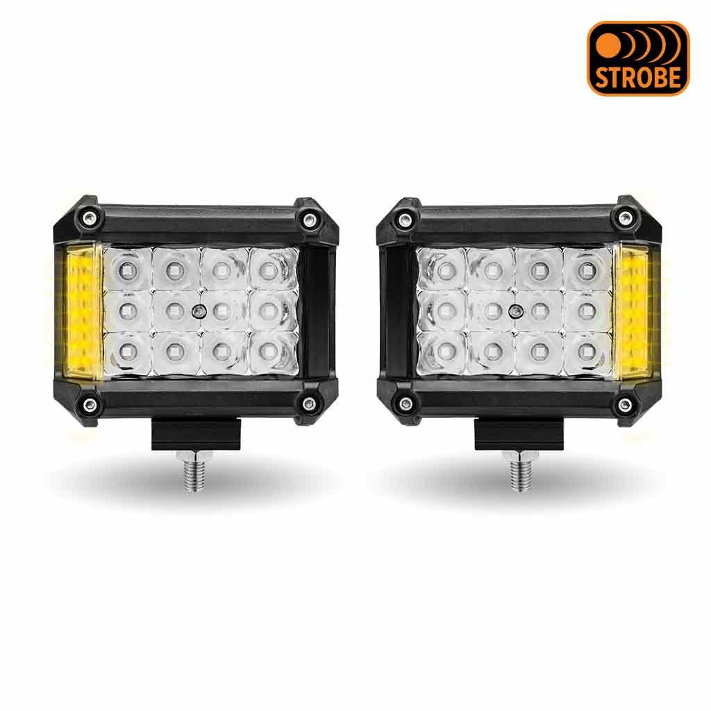 TLED-U106_FRONT_FUNC2 4" Cube LED Work Lamps with Amber Strobe Function (Pair) - Spot Beam | 1800 Lumens (Each) - Image 3