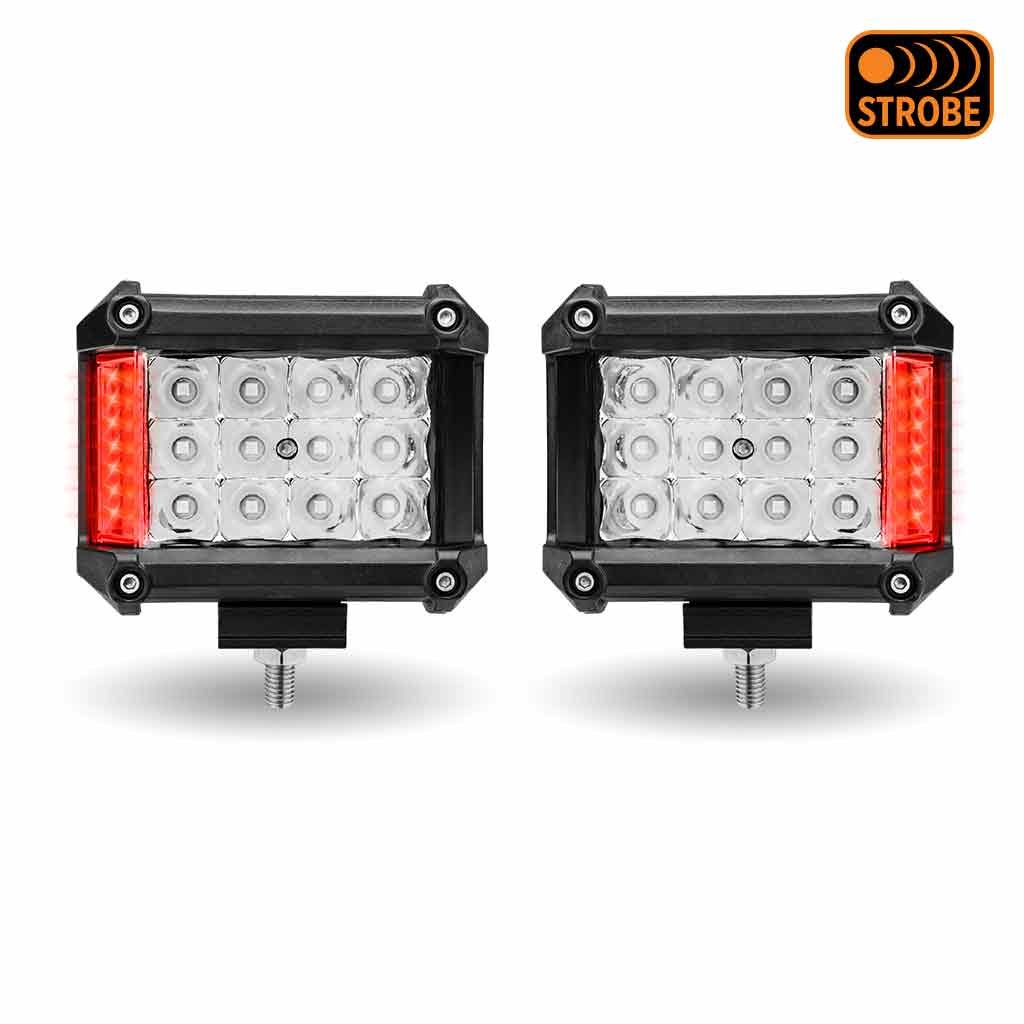 TLED-U107_FRONT_FUNC2 4" Cube LED Work Lamps with Red Strobe Function (Pair) - Spot Beam | 1800 Lumens (Each) - Image 2