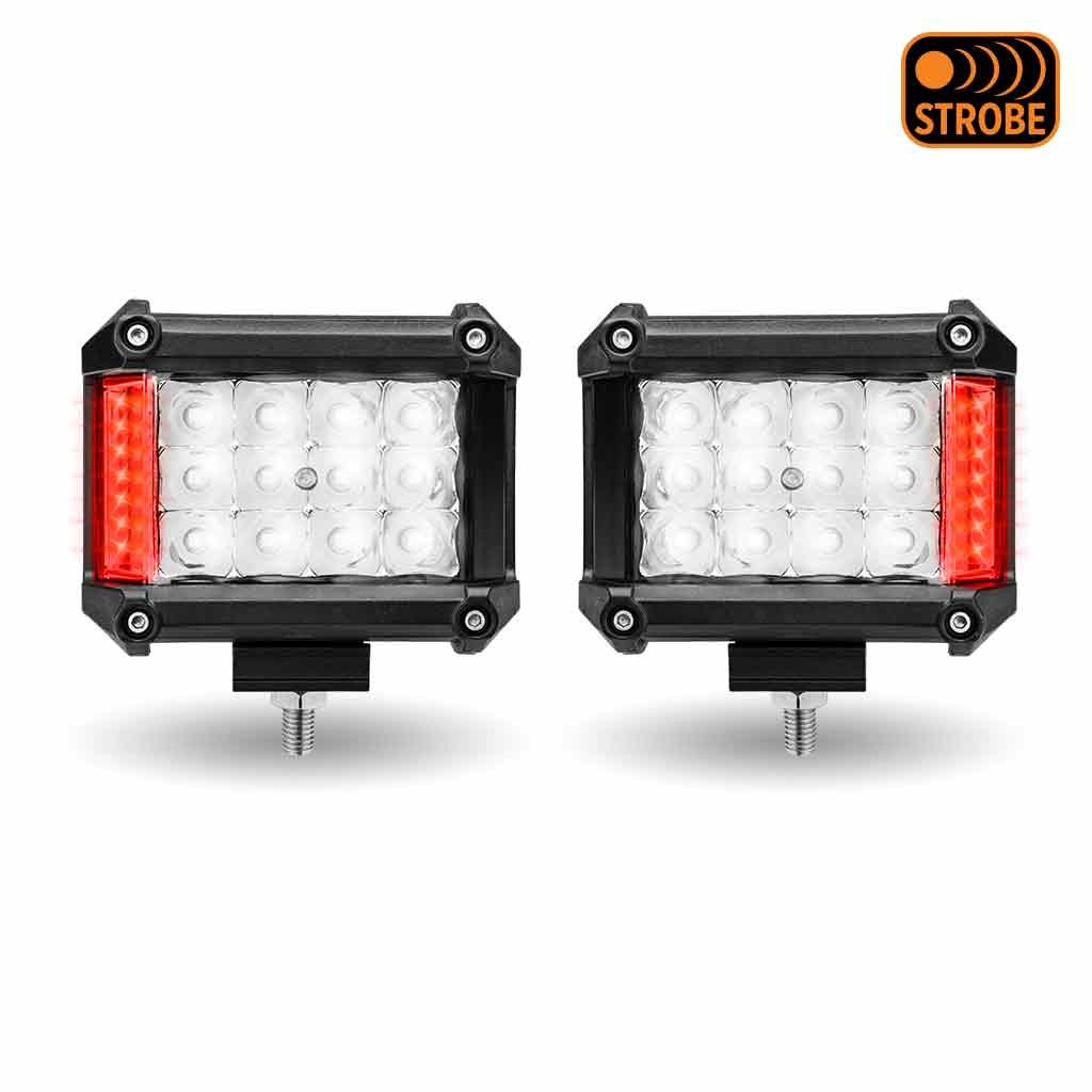 TLED-U107_FRONT_FUNC3 4" Cube LED Work Lamps with Red Strobe Function (Pair) - Spot Beam | 1800 Lumens (Each) - Image 3