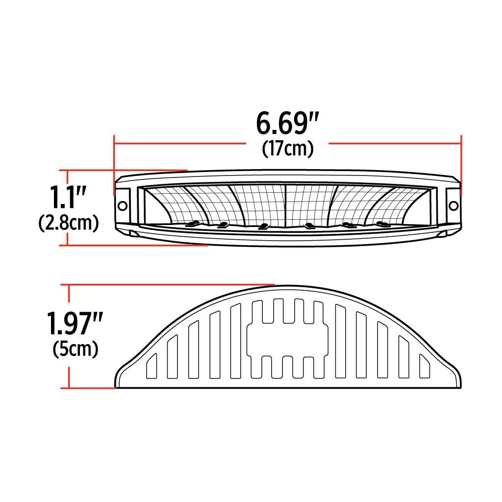 TLED-U112_DIMENSIONS 7" Half Moon LED Work Lamp with Strobe Function - Flood Beam | 800 Lumens - Image 7