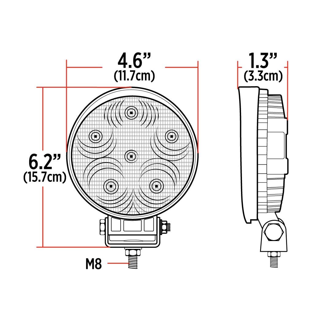 TLED-U1_DIMENSIONS 4.5" Value Series Round LED Work Lamp - Flood Beam | 900 Lumens - Image 6