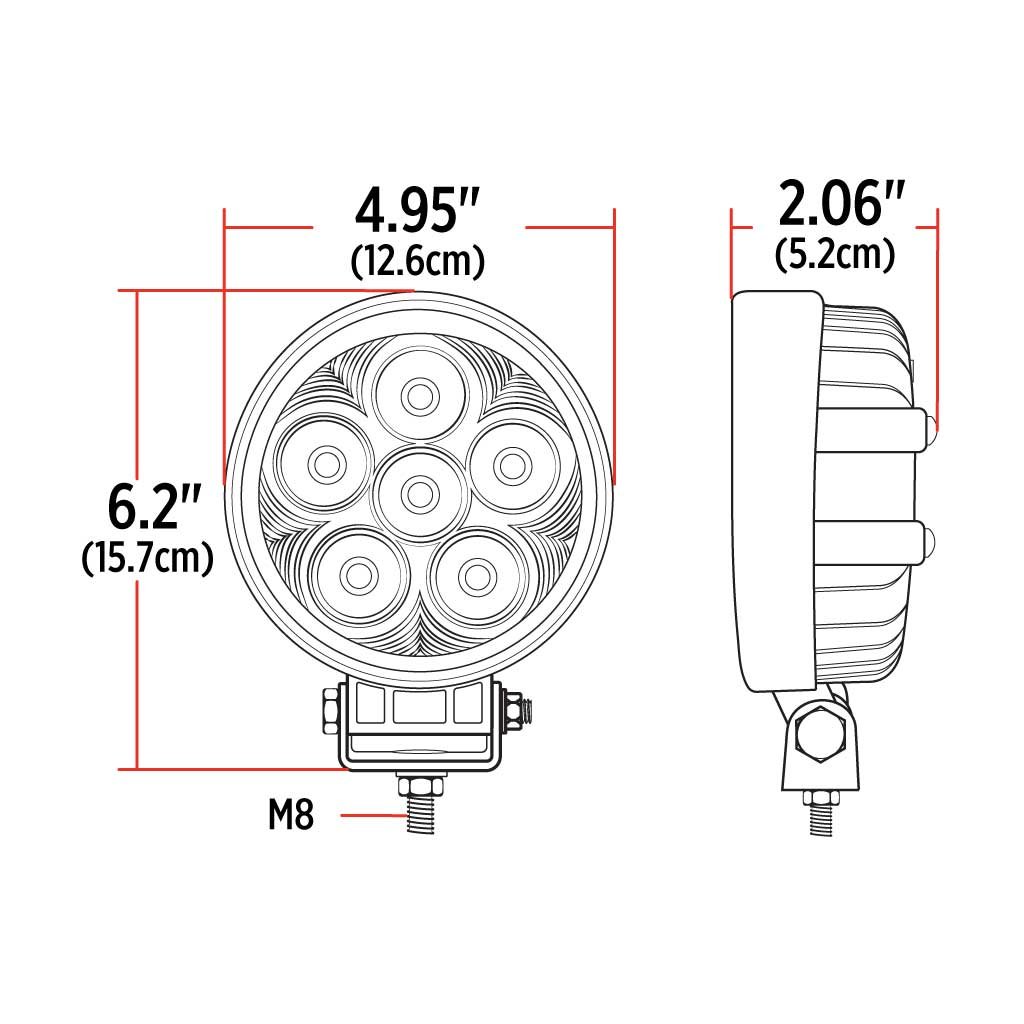 TLED-U28_DIMENSIONS 5" Round LED Work Lamp - Flood Beam | 4200 Lumens - Image 6