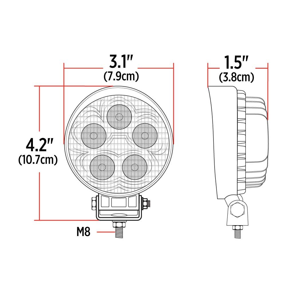 TLED-U34_DIMENSIONS 3" Value Series Mini Round LED Work Lamp - Spot Beam | 1200 Lumens - Image 6