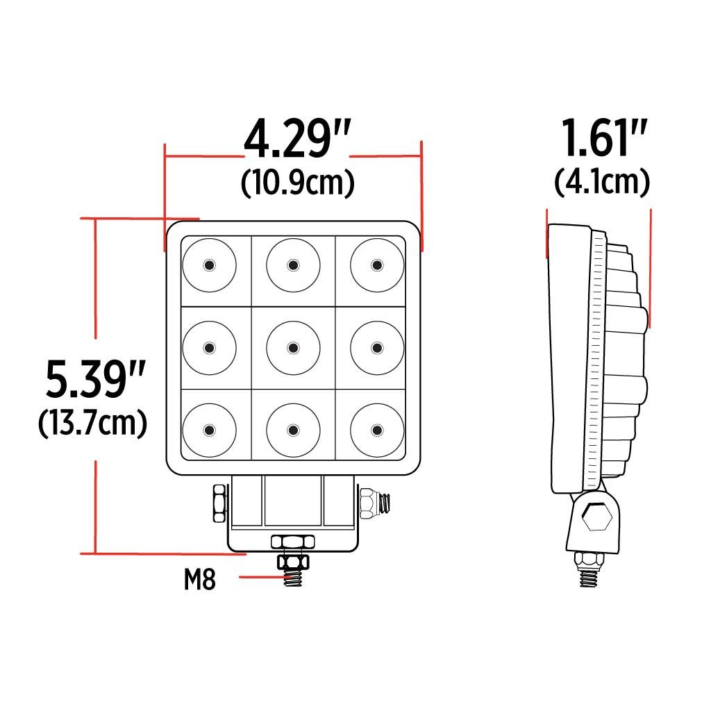TLED-U94_DIMENSIONS 4" Value Series Square LED Work Lamp - Flood Beam | 1600 Lumens - Image 6