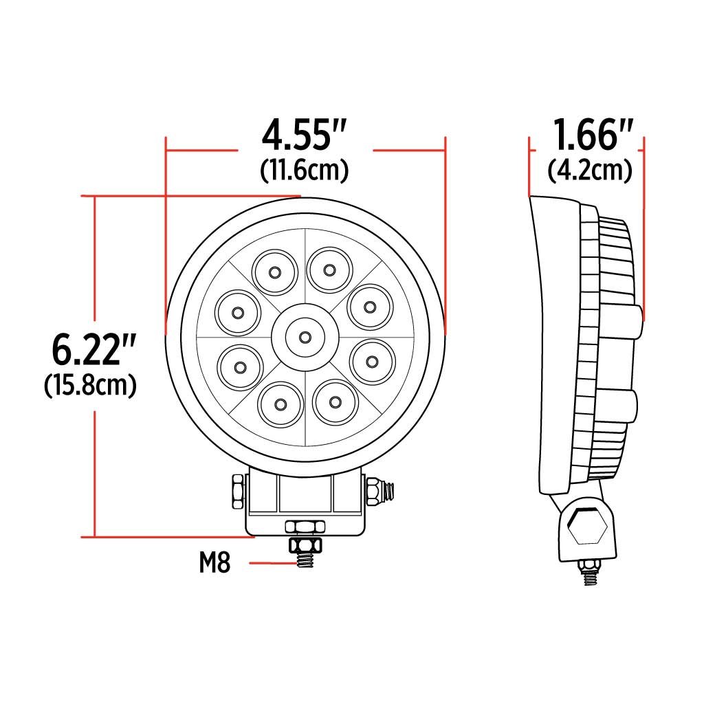 TLED-U96_DIMENSIONS 4.5" Value Series Round LED Work Lamp - Flood Beam | 1600 Lumens - Image 6