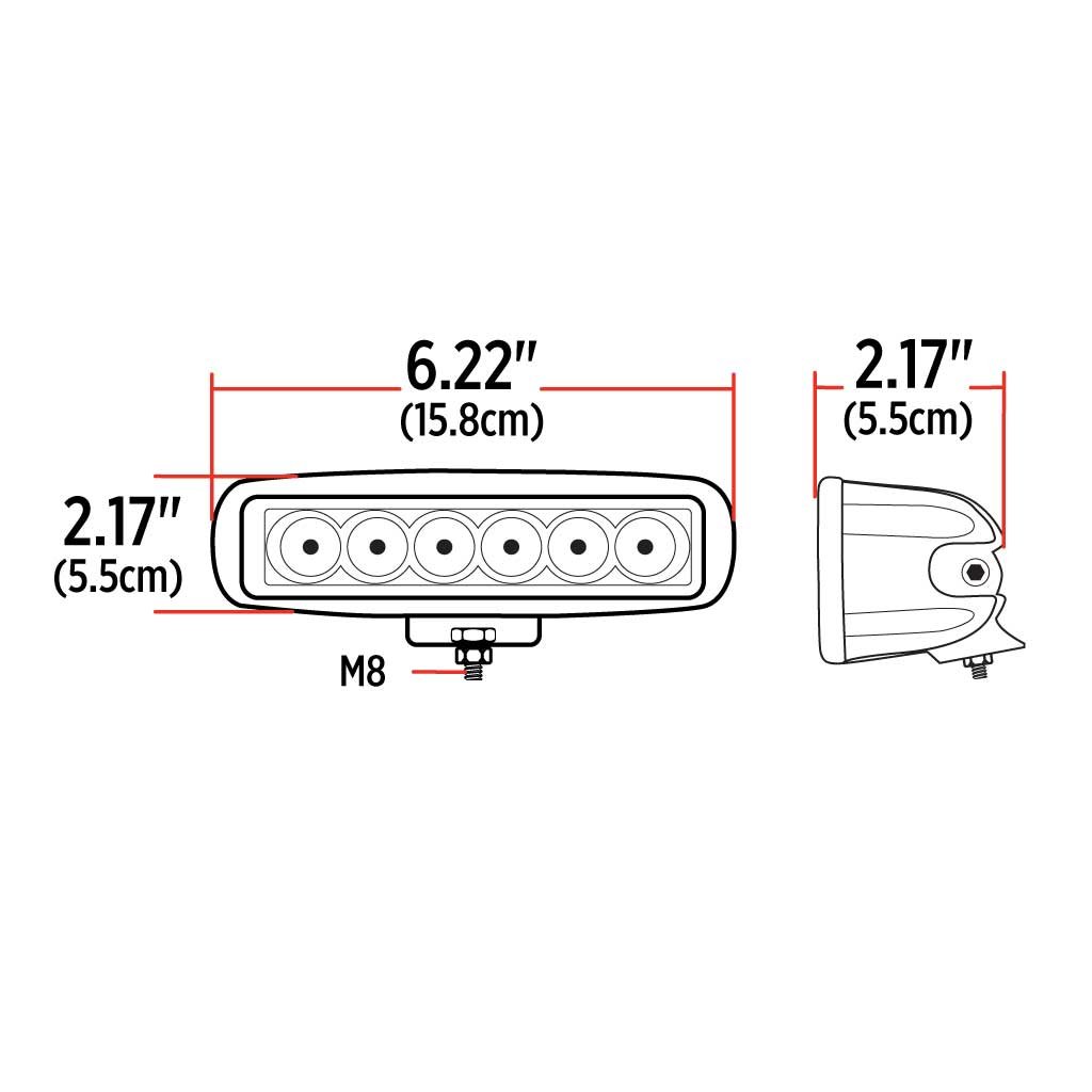 TLED-U98_DIMENSIONS 6" Stellar Series Rectangle LED Work Lamp - Flood Beam | 1600 Lumens - Image 4