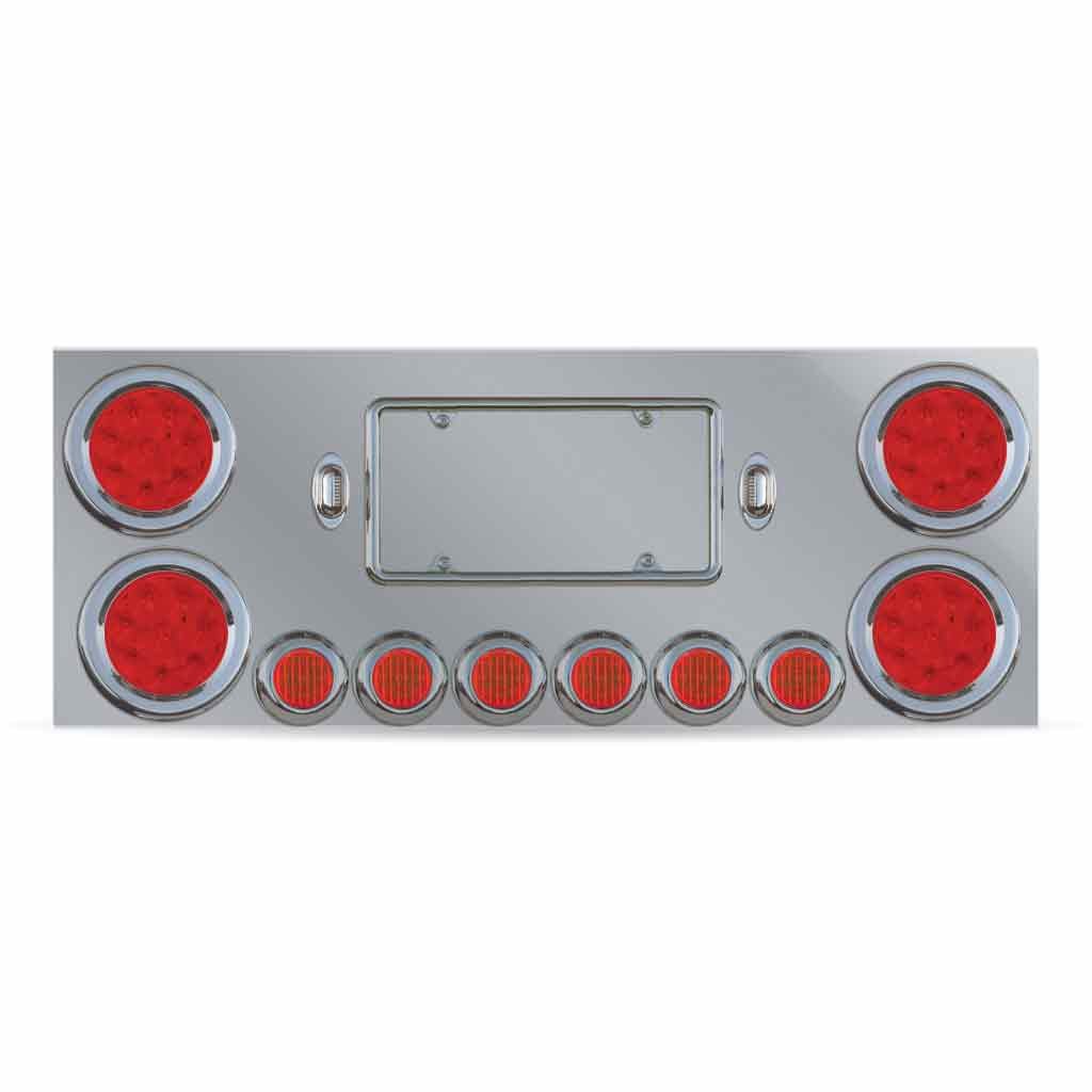 LED Rear Center Panel - 4" & 2" LEDs (Red Lens) | Stainless Steel-TU-9001L