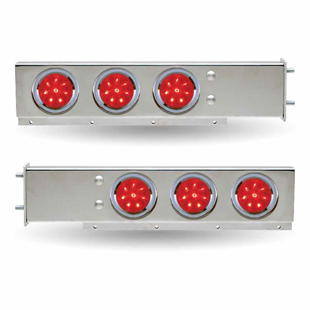 TU-9209L1_ON 30" LED Mud Flap Hangers - 3 3/4" Bolt Spacing | 4" LEDs (Red Lens) | Stainless Steel - Image 2