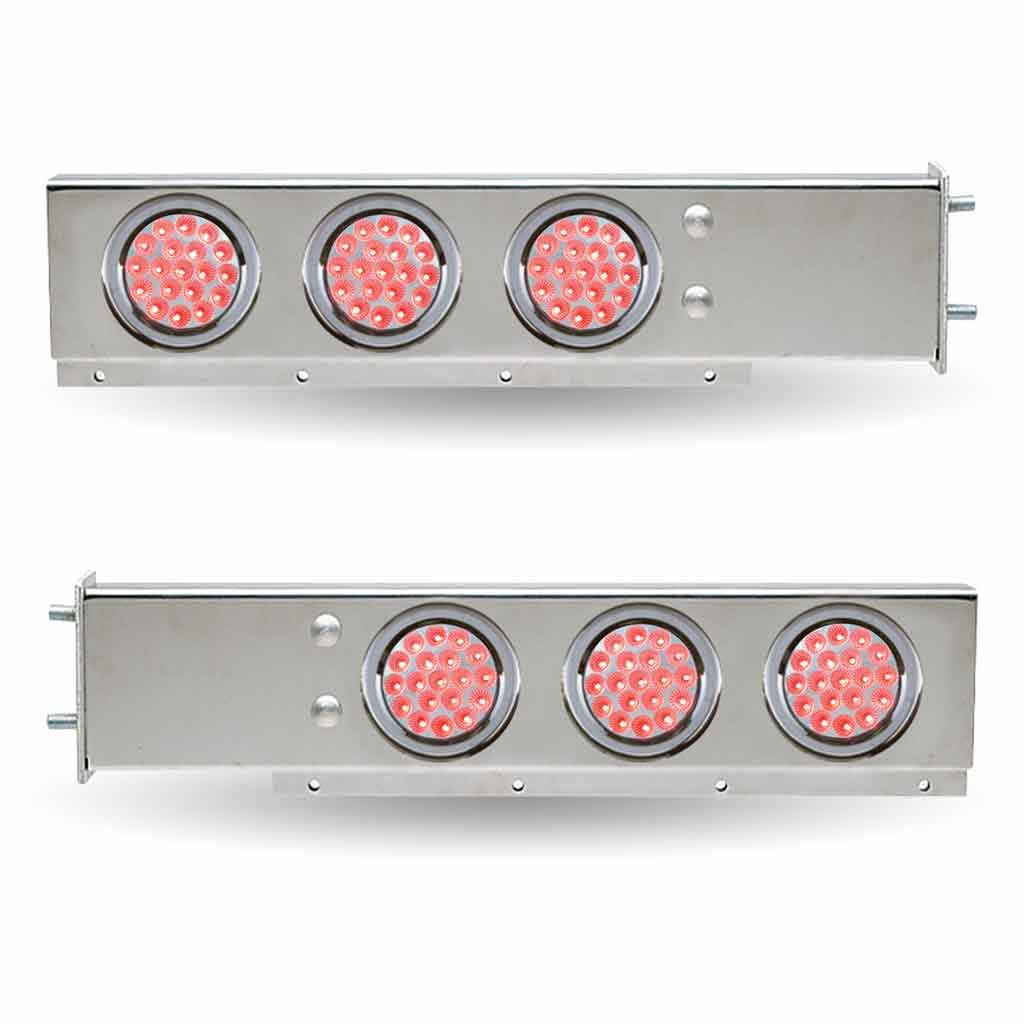 TU-9209L6_FUNC1 30" Dual LED Mud Flap Hangers - 3 3/4" Bolt Spacing | 4" Dual LEDs (Clear Lens) | Stainless Steel - Image 2