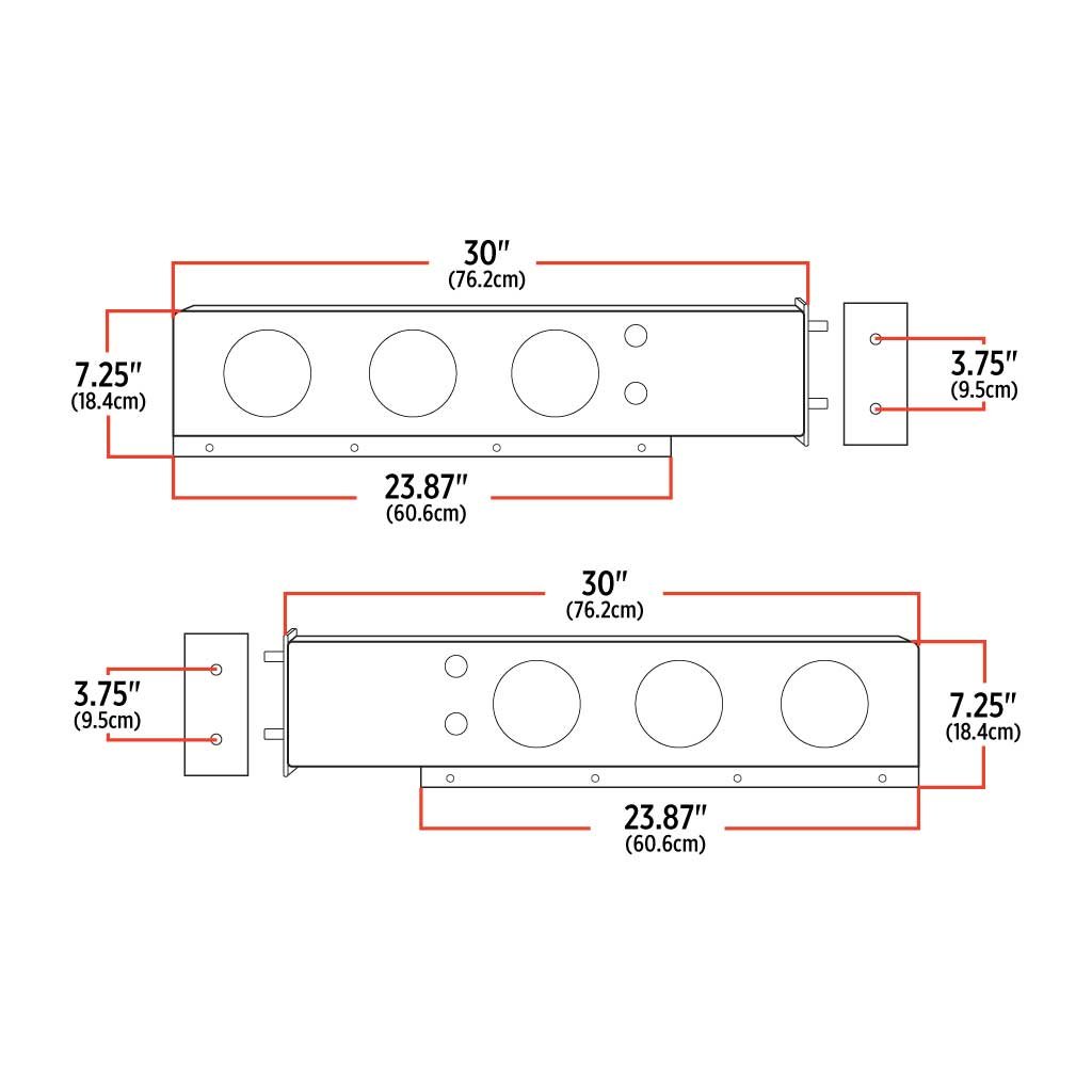 TU-9209L6_TECH 30" Dual LED Mud Flap Hangers - 3 3/4" Bolt Spacing | 4" Dual LEDs (Clear Lens) | Stainless Steel - Image 4