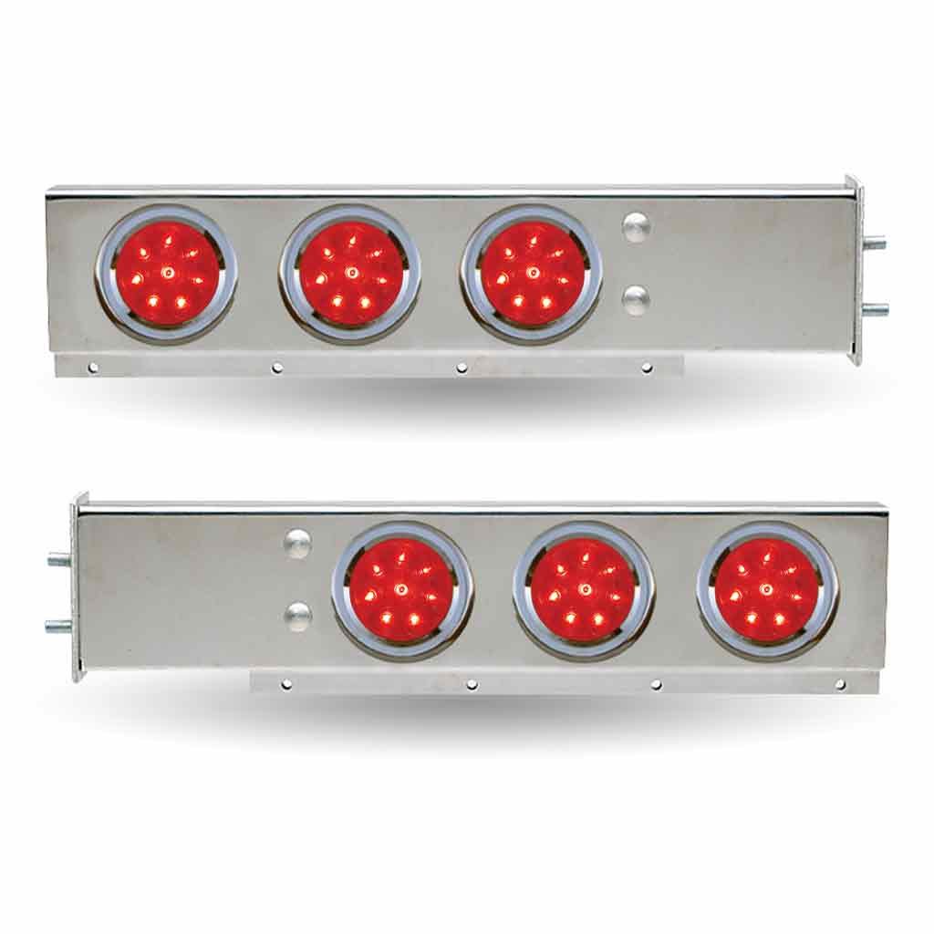 TU-9210L1_ON 30" LED Mud Flap Hangers - 2 1/2" Bolt Spacing | 4" LEDs (Red Lens) | Stainless Steel - Image 2