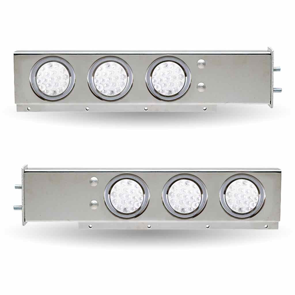 TU-9210L3_FUNC2 30" Dual LED Mud Flap Hangers - 2 1/2" Bolt Spacing | 4" Dual LEDs (Clear Lens) | Stainless Steel - Image 4