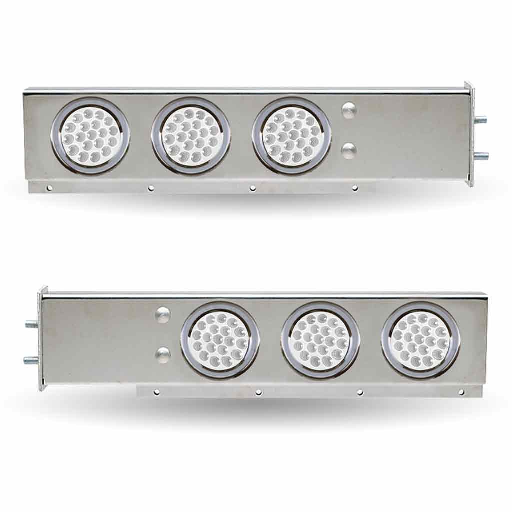 TU-9210L6_OFF 30" Dual LED Mud Flap Hangers - 2 1/2" Bolt Spacing | 4" Dual LEDs (Clear Lens) | Stainless Steel - Image 2
