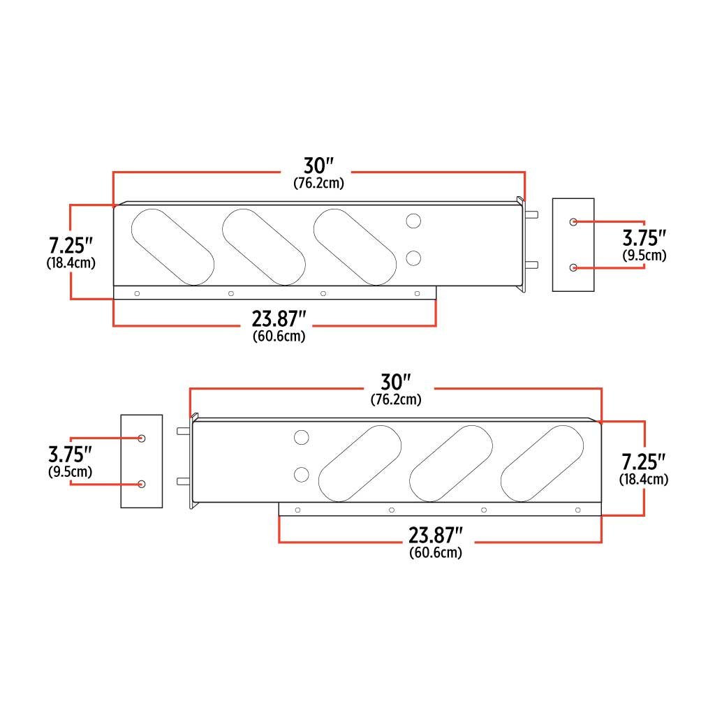 TU-9217_TECH 30" Oval LED Mud Flap Hangers - 3 3/4" Bolt Spacing | 6 x Oval Holes | Stainless Steel - Image 2