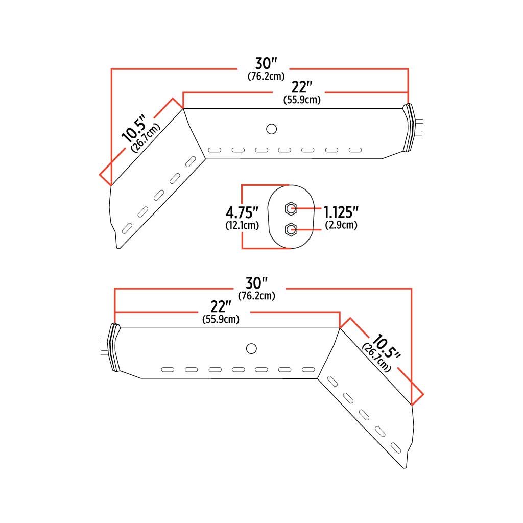 TU-9222_TECH 45° Angled 30" Mud Flap Hangers - 1 1/8" Bolt Spacing | Painted Steel - Image 2