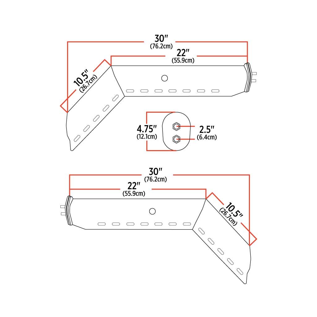 TU-9228_TECH 45° Angled 28.5" Mud Flap Hangers - 2 1/2" Bolt Spacing | Painted Steel - Image 2