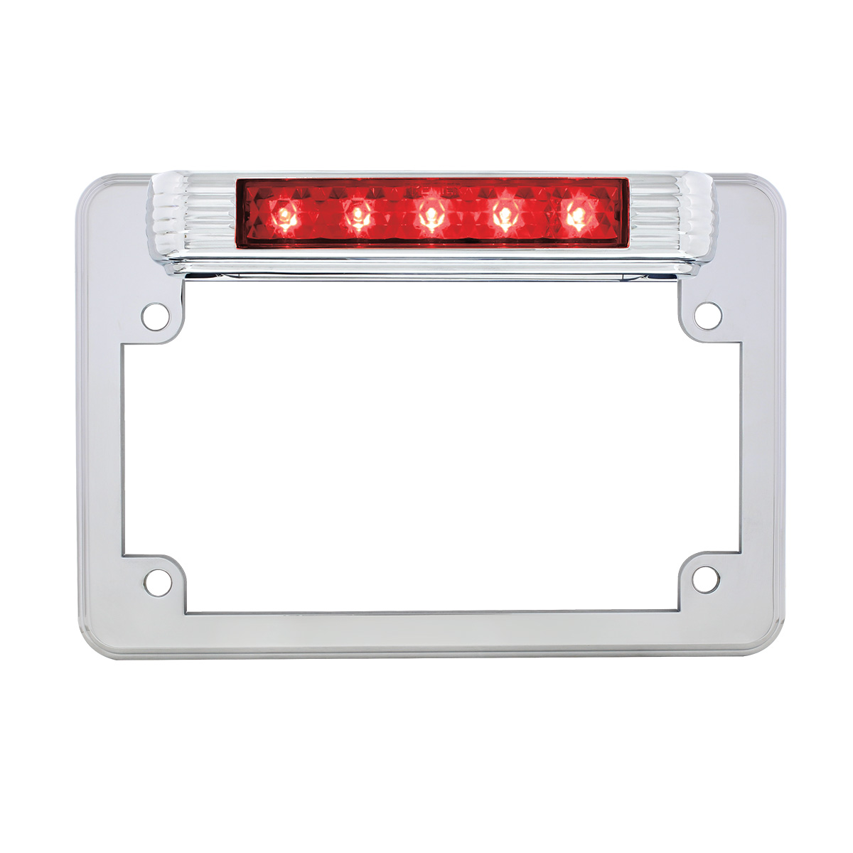 Chrome Motorcycle License Plate Frame With 3rd Brake Light - Red LED/Red Lens110205