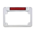 Chrome Motorcycle License Plate Frame With 3rd Brake Light - Red LED/Red Lens - Image 2